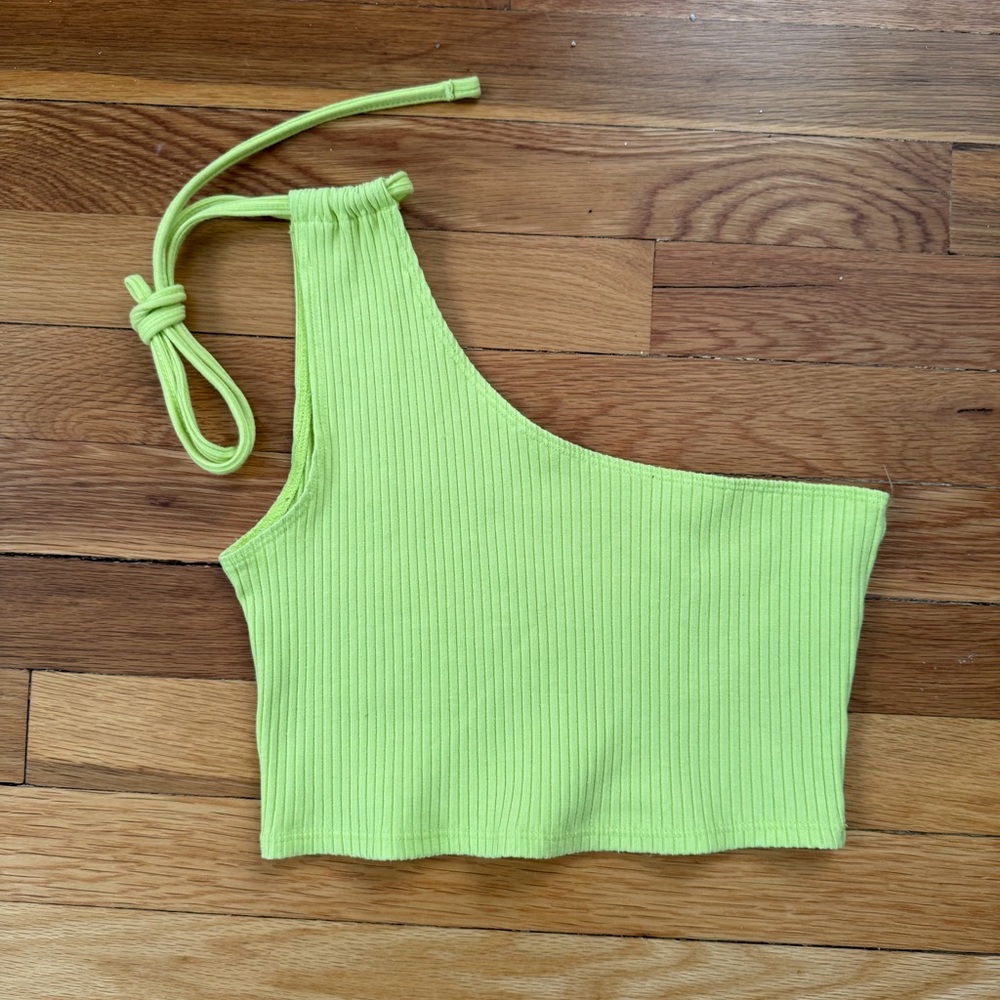 Aerie Neon Green Ribbed One-Shoulder Crop Top